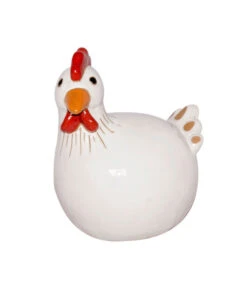 Keramik-Henne Sitzend, Weiß Glasiert, 21 X 18 X 25 Cm