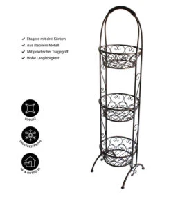 Dehner Metall-Etagere Mit Drei Körben -Pflanzenbedarf Geschäft 3170370 WE IG 001 MetallEtageremitdreiKoerbenFigurenGartendekoGartendekoration