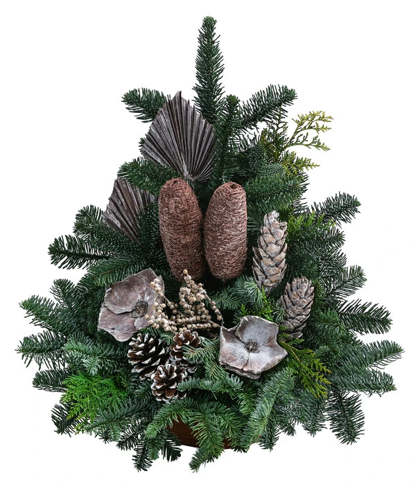 Grabgesteck In Terrakotta-Schale, Dreieckig, Braun, Ca. B50/H60/T40 Cm 3 Grabgesteck In Terrakotta-Schale, Dreieckig, Braun, Ca. B50/H60/T40 Cm